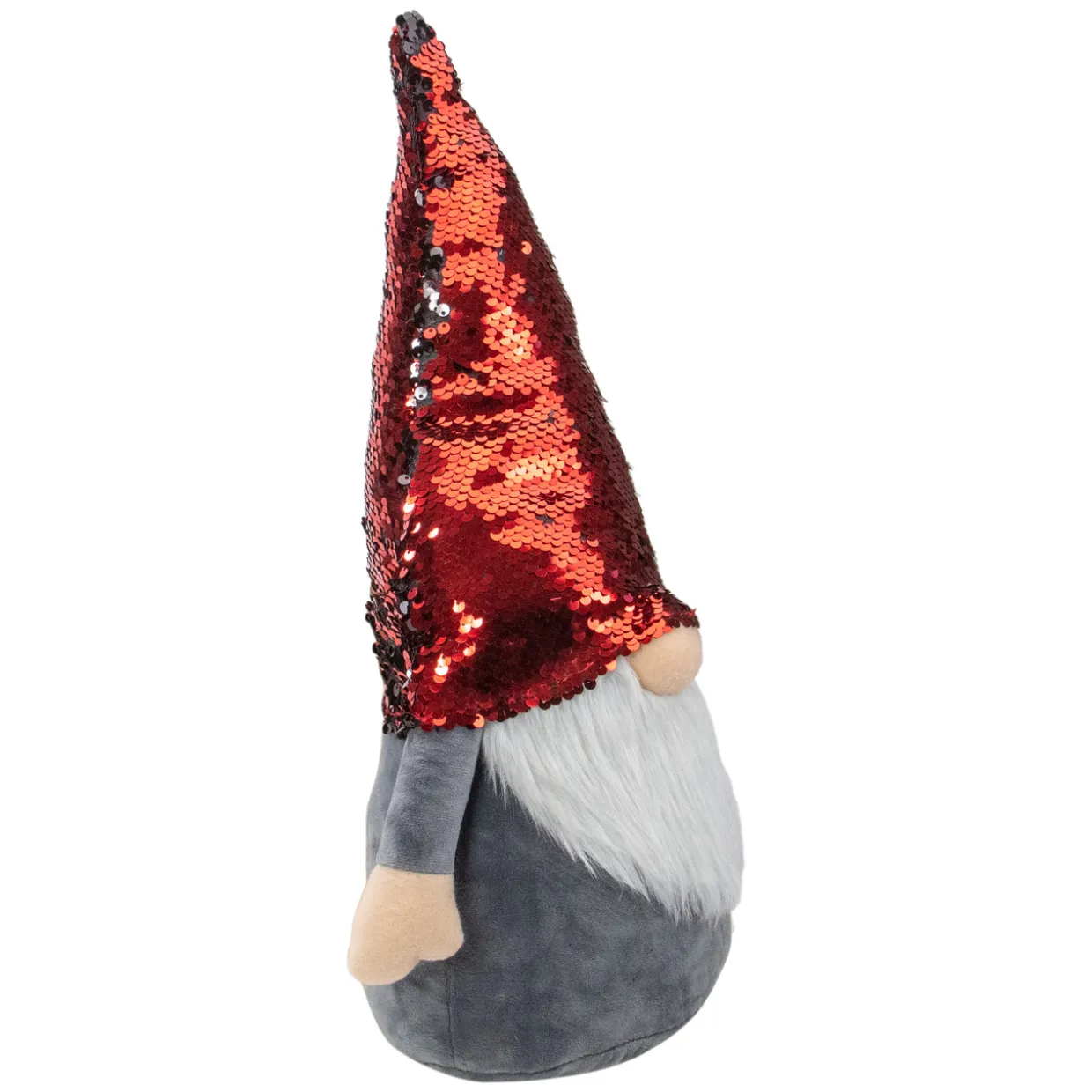 Gnome with Flip Sequin Hat Christmas Figure - 18" - Red and Gray