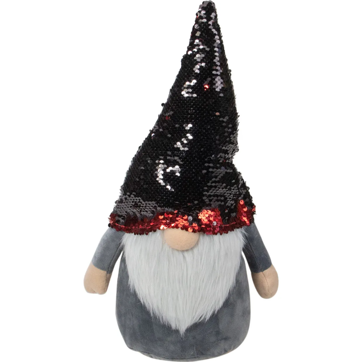 Gnome with Flip Sequin Hat Christmas Figure - 18" - Red and Gray