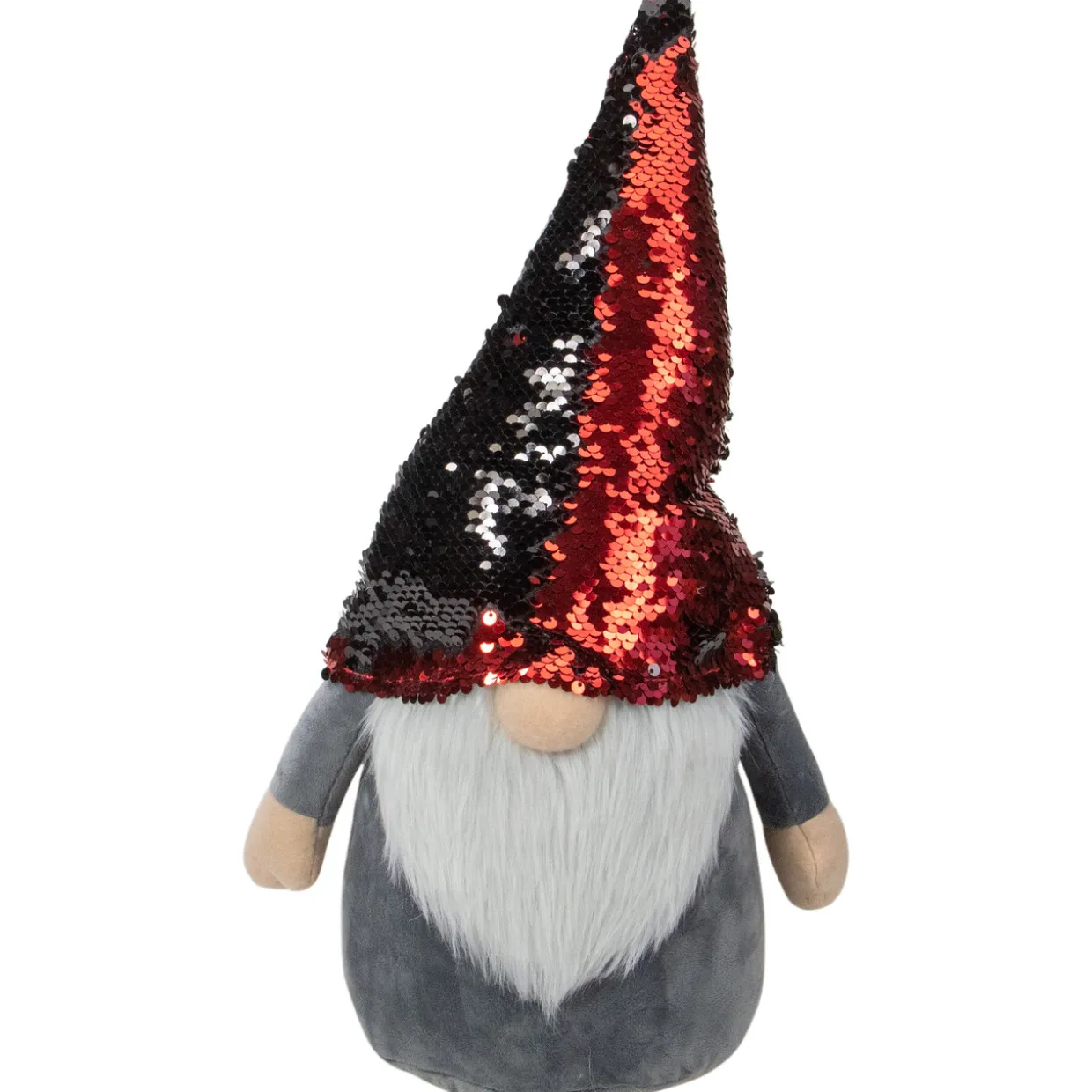 Gnome with Flip Sequin Hat Christmas Figure - 18" - Red and Gray