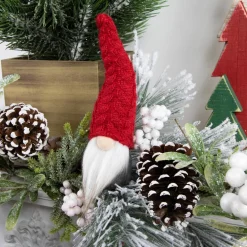 Gnome with Knitted Hat Christmas Decoration - 8" - Gray and Red