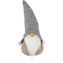 Gnome with Knitted Pom Pom Hat Christmas Figure - 9" - Beige