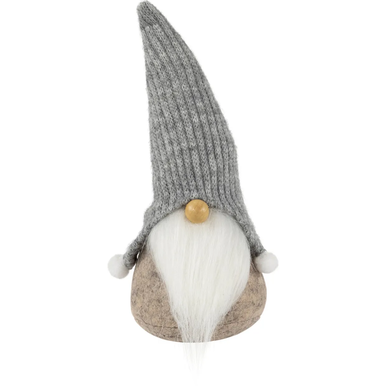 Gnome with Knitted Pom Pom Hat Christmas Figure - 9" - Beige
