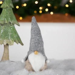 Gnome with Knitted Pom Pom Hat Christmas Figure - 9" - Beige