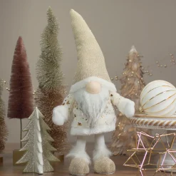Gnome with Stars and Faux Fur Sweater Christmas Decoration - 17" - White and Cream