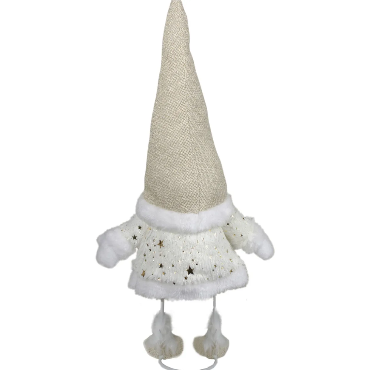 Gnome with Stars and Faux Fur Sweater Christmas Decoration - 17" - White and Cream
