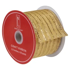 Gold Glitter Striped Christmas Wired Craft Ribbon 2.5