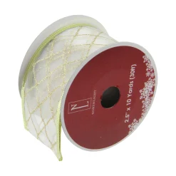 Gold Glittering Diamonds Wired Christmas Craft Ribbon 2.5" x 10 Yards