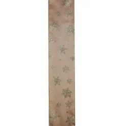 Gold Snowflakes Christmas Wired Craft Ribbon 2.5" x 10 Yards