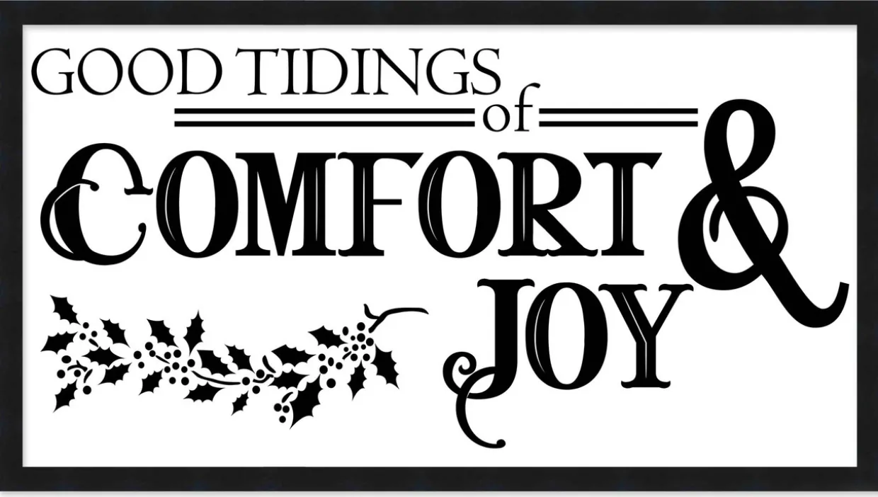 Good Tiding of Comfort and Joy 7.5" x 13.5" Framed Christmas Wall Decor Art Print Sign Poster in a Black Wooden Frame with UV Acrylic and Hangers