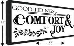 Good Tiding of Comfort and Joy 7.5" x 13.5" Framed Christmas Wall Decor Art Print Sign Poster in a Black Wooden Frame with UV Acrylic and Hangers
