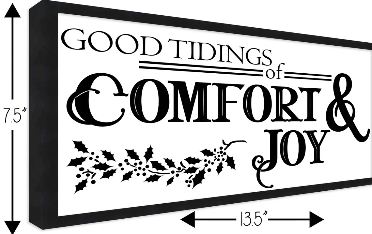 Good Tiding of Comfort and Joy 7.5" x 13.5" Framed Christmas Wall Decor Art Print Sign Poster in a Black Wooden Frame with UV Acrylic and Hangers