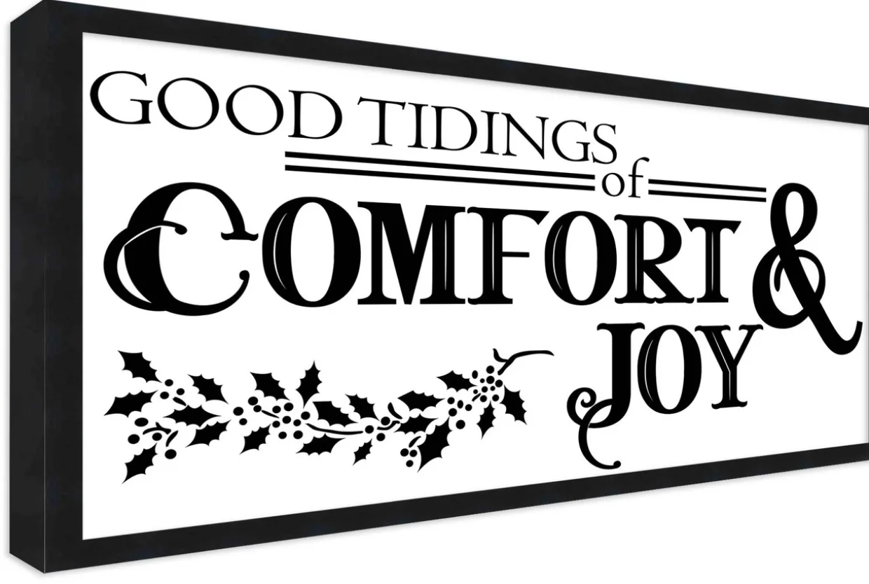 Good Tiding of Comfort and Joy 7.5" x 13.5" Framed Christmas Wall Decor Art Print Sign Poster in a Black Wooden Frame with UV Acrylic and Hangers