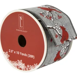 Gray and Red Cardinal Wired Craft Christmas Ribbon 2.5" x 10 Yards