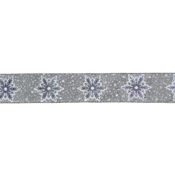 Gray and White Glitter Snowflake Christmas Wired Craft Ribbon 2.5" x 16 Yards