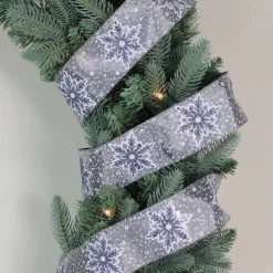 Gray and White Glitter Snowflake Christmas Wired Craft Ribbon 2.5" x 16 Yards
