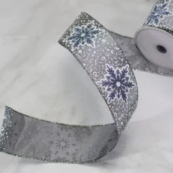 Gray Snowflake Christmas Wired Craft Ribbon 2.5" x 10 Yards