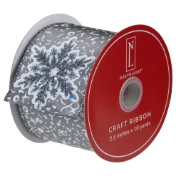 Gray Snowflake Christmas Wired Craft Ribbon 2.5