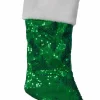 Green & White Satin Sequin & Faux Fur Christmas Holiday Stocking