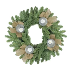 Green and Brown Pine Artificial Christmas Wreath with Candle Holder - 21-Inch, Unlit
