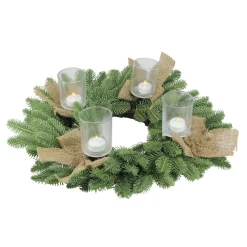 Green and Brown Pine Artificial Christmas Wreath with Candle Holder - 21-Inch, Unlit