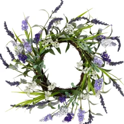 Green and Purple Twig Artificial Floral Wreath, 16-Inch - Unlit