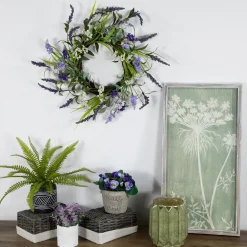 Green and Purple Twig Artificial Floral Wreath, 16-Inch - Unlit