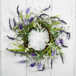 Green and Purple Twig Artificial Floral Wreath, 16-Inch - Unlit