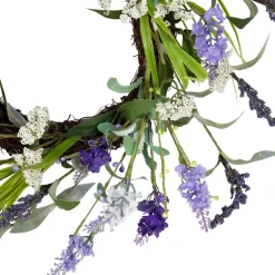 Green and Purple Twig Artificial Floral Wreath, 16-Inch - Unlit