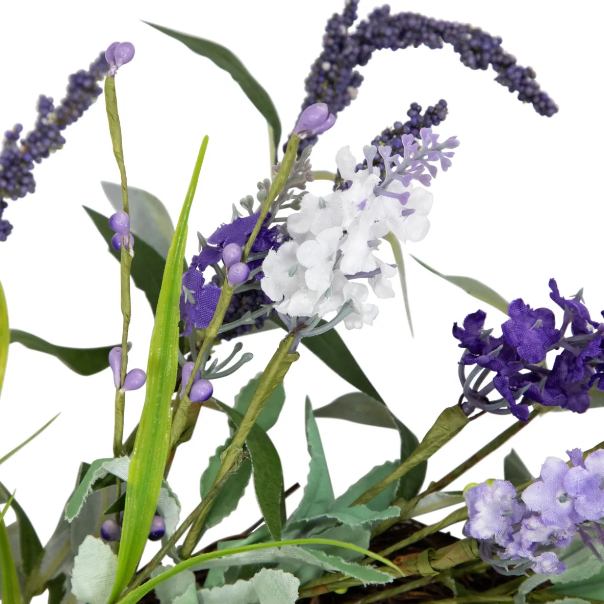 Green and Purple Twig Artificial Floral Wreath, 16-Inch - Unlit