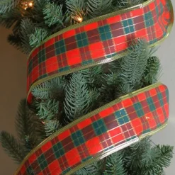 Green and Red Plaid Wired Christmas Craft Ribbon 2.5
