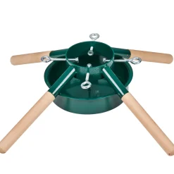 Green Metal and Wood Live Christmas Tree Stand - For Trees up to 7ft Tall