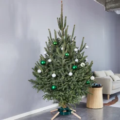 Green Metal and Wood Live Christmas Tree Stand - For Trees up to 7ft Tall