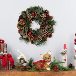 Green Mixed Foliage and Apple Artificial Christmas Wreath, 13.75-Inch, Unlit