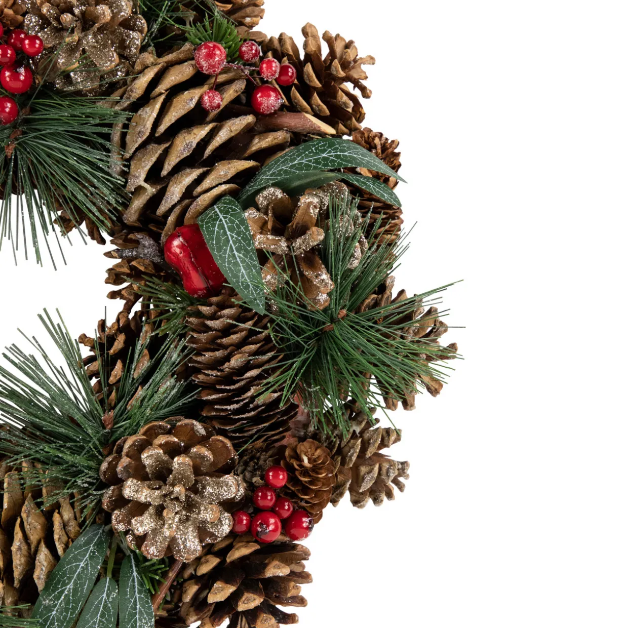 Green Mixed Foliage and Apple Artificial Christmas Wreath, 13.75-Inch, Unlit