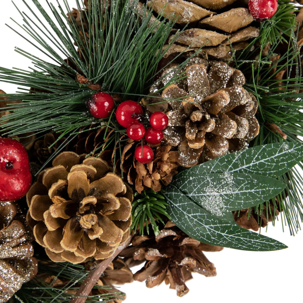 Green Mixed Foliage and Apple Artificial Christmas Wreath, 13.75-Inch, Unlit