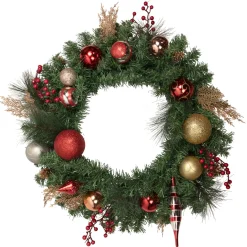 Green Mixed Foliage and Ornaments Artificial Christmas Wreath - 30" - Unlit