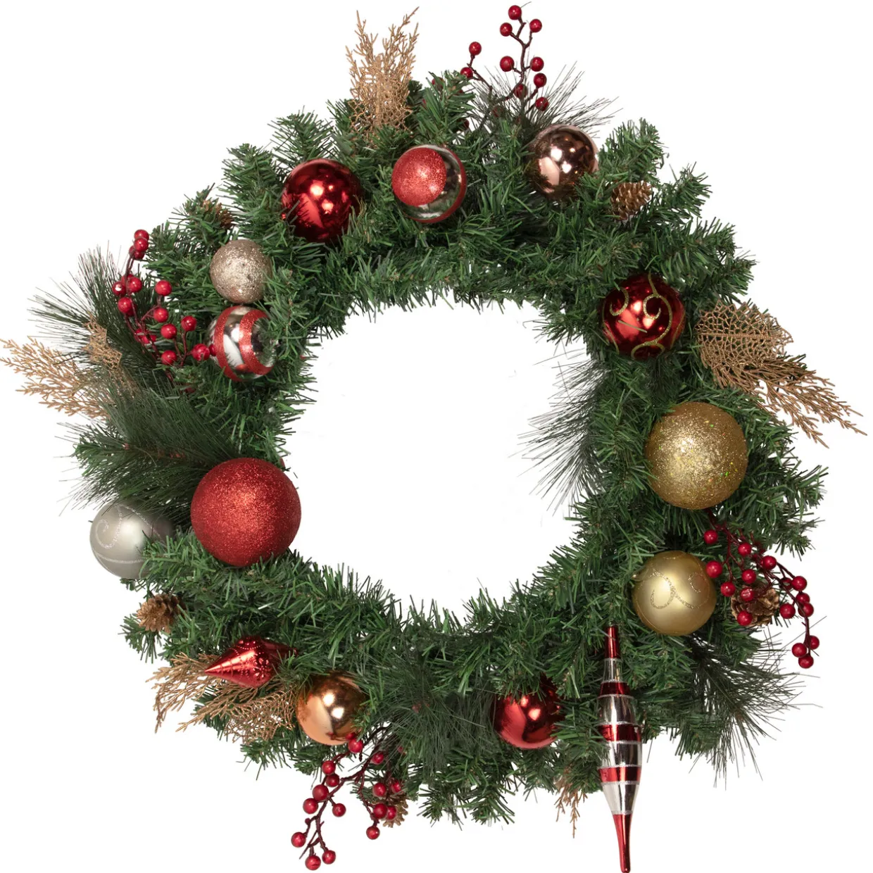 Green Mixed Foliage and Ornaments Artificial Christmas Wreath - 30" - Unlit