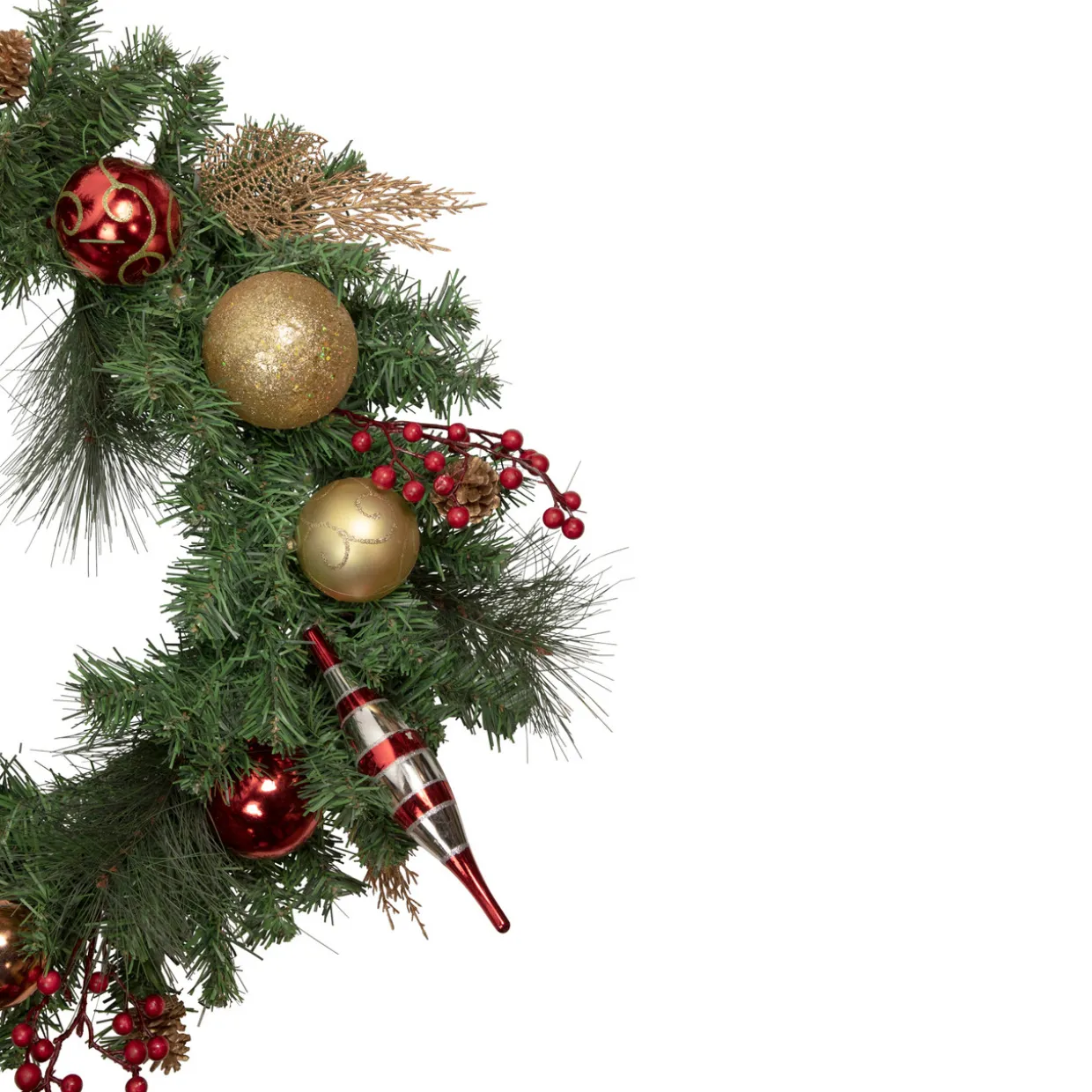 Green Mixed Foliage and Ornaments Artificial Christmas Wreath - 30" - Unlit