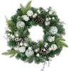 Green Pine Frosted Artificial Christmas Wreath with Laced Ornaments, 24-Inch, Unlit