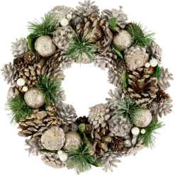 Green Pine Needle and Pinecone Artificial Christmas Wreath, 13.5-Inch, Unlit
