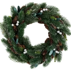 Green Pine, Pinecone with Berries Artificial Christmas Wreath, 14", Unlit