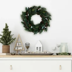 Green Pine, Pinecone with Berries Artificial Christmas Wreath, 14", Unlit