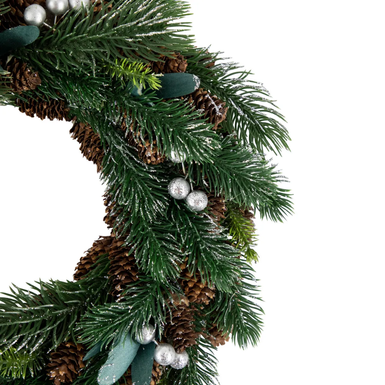 Green Pine, Pinecone with Berries Artificial Christmas Wreath, 14", Unlit