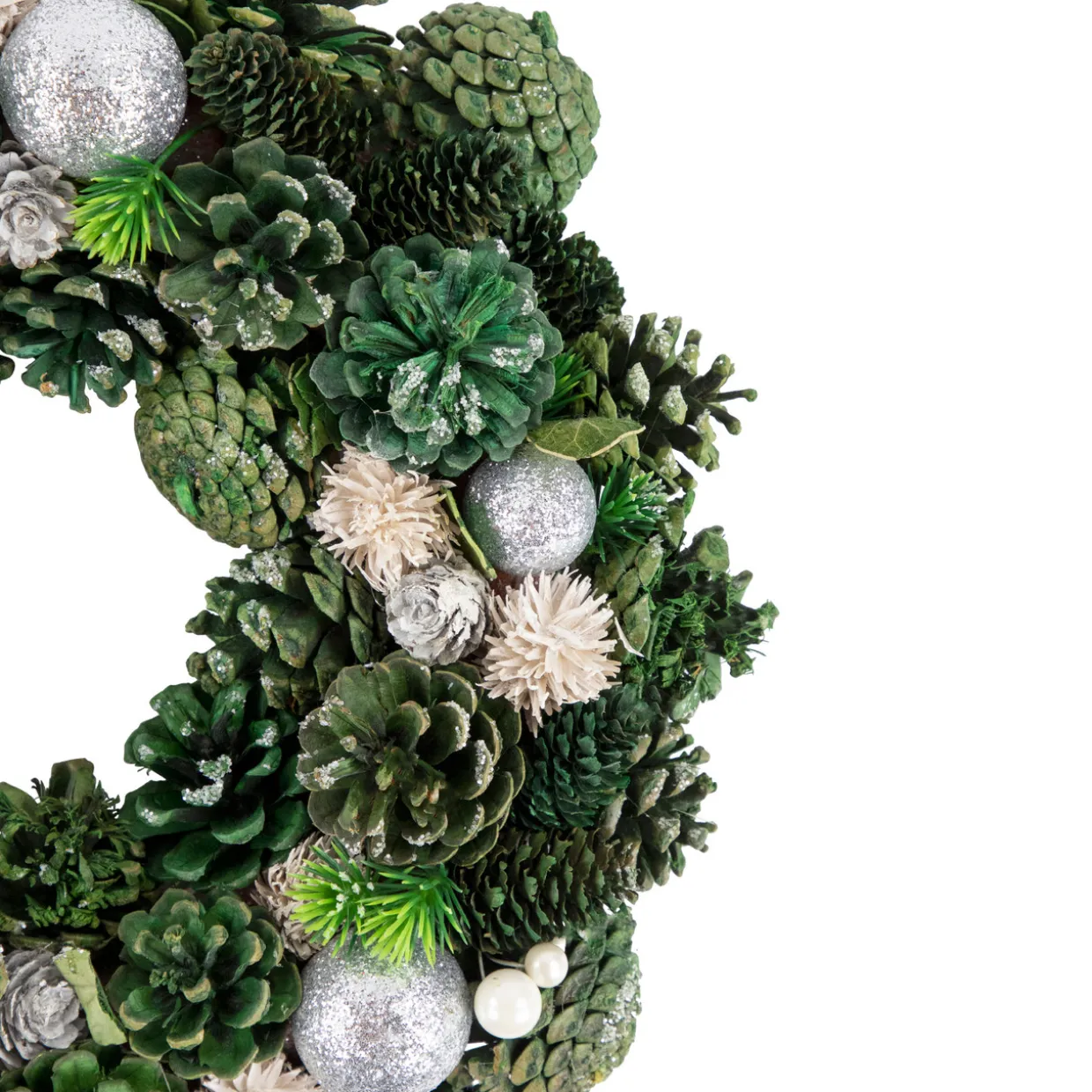 Green Pinecone and Foliage Artificial Christmas Wreath, 14-Inch, Unlit