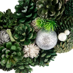 Green Pinecone and Foliage Artificial Christmas Wreath, 14-Inch, Unlit