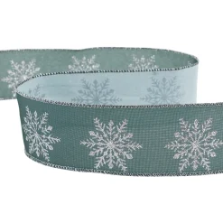 Green with Glitter Snowflakes Wired Craft Christmas Ribbon 2.5