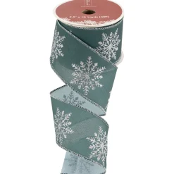 Green with Glitter Snowflakes Wired Craft Christmas Ribbon 2.5