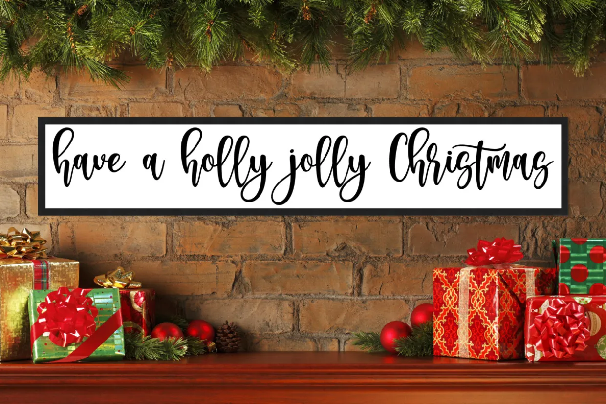 Have a Holly Jolly Christmas 8" x 41.5" Framed Christmas Wall Decor Art Print Sign Poster in a Black Wooden Frame with UV Acrylic and Hangers