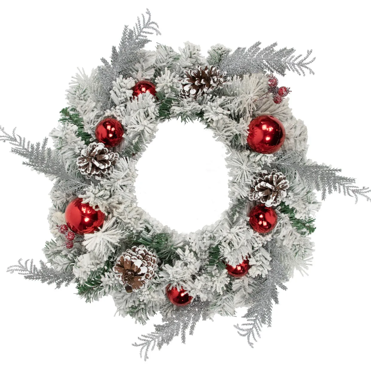 Heavily Flocked Pine with Ornaments Artificial Christmas Wreath - 24" - Unlit