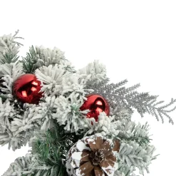 Heavily Flocked Pine with Ornaments Artificial Christmas Wreath - 24" - Unlit